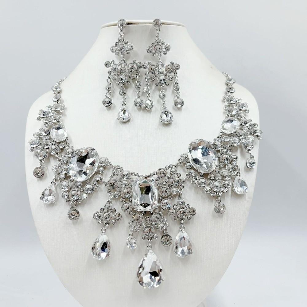 Shiny Necklace Earrings Set Baroque Wedding Bridal Accessories Rhinestone Jewelry Set Prom Event