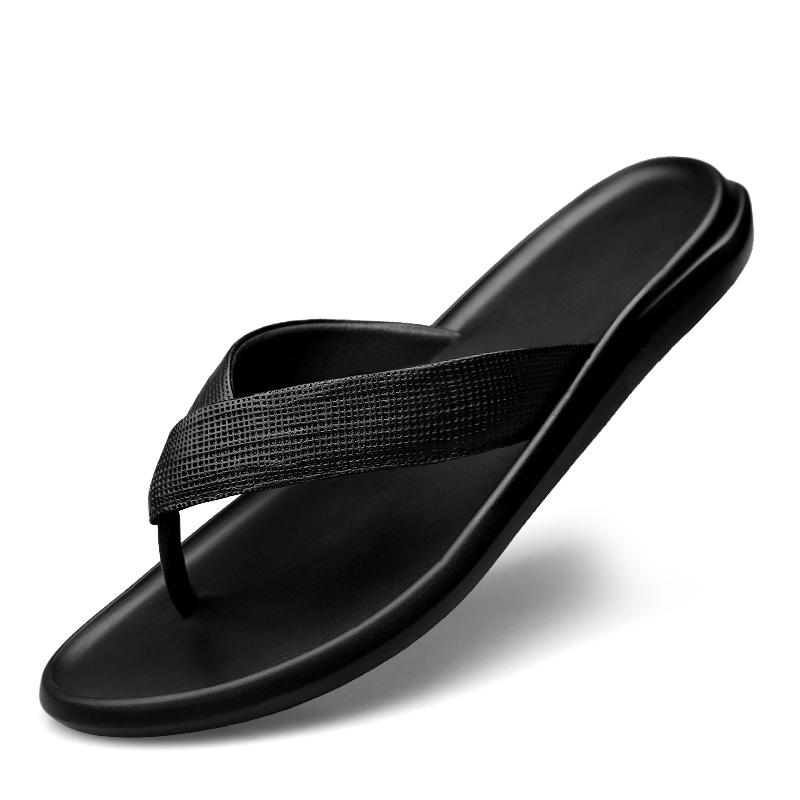 Fashion Genuine Leather Mens Flip Flops New Summer Slippers Men Non-Slip Flats Outside Breathable Half Drag Cool Slippers Man Sandals
