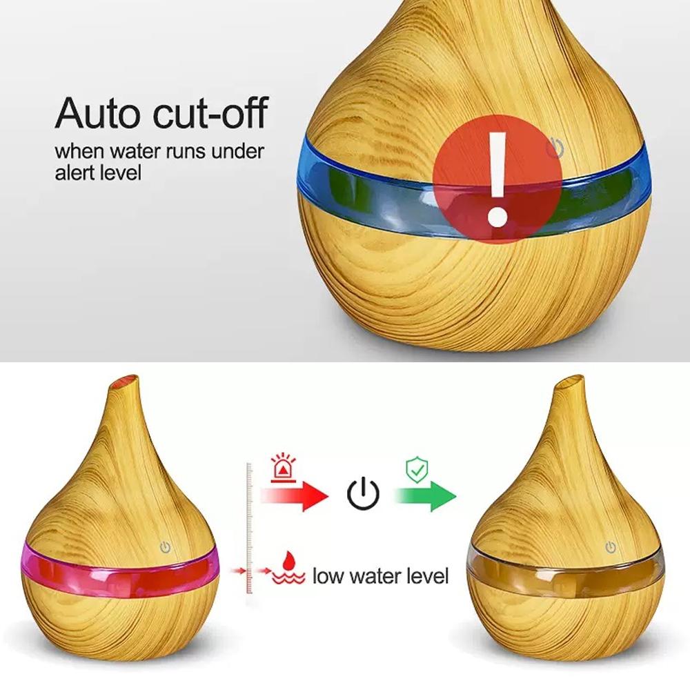 Light Wood Grain Aromatherapy Humidifier 300ml Essential Oil Diffuser with 7 Soothing Night Lights for Sleep Aid & Mood Lighting