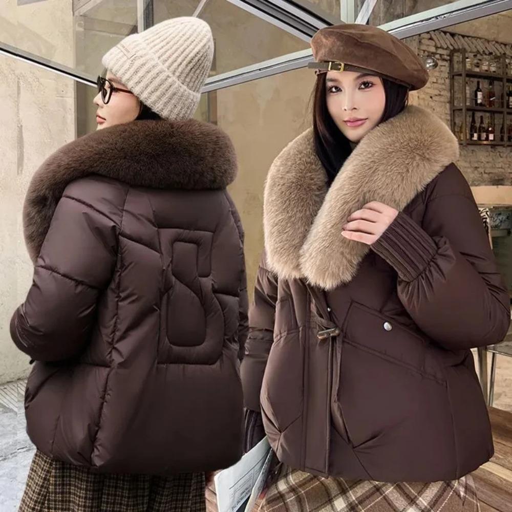 Veste d'hiver épaisse en coton avec grand col en fourrure pour femme, manteau ample type pain, manteau en coton pour femme, vêtements d'extérieur d'hiver