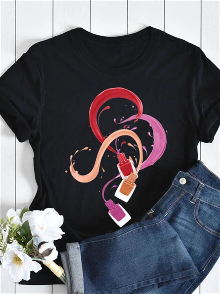 Maycaur New Nail Polishl Women's Fashion Tops 90s Girls Streetwear Casual Short Sleeve T-shirts Women's T-shirts Female Tops Tee