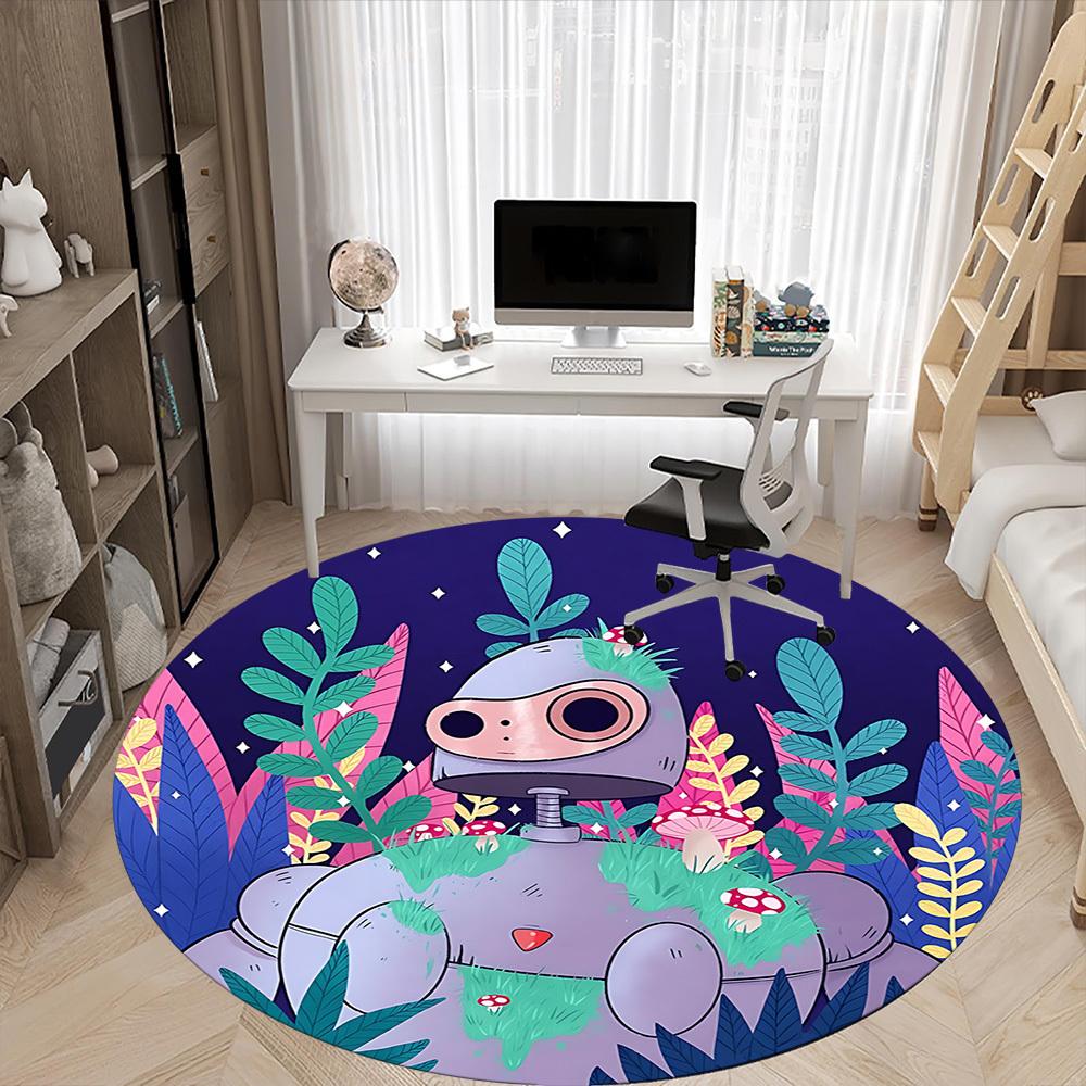 1pc Robot Office Round Area Rug,  Mat Suitable For Office, Under Office Chairs Bedroom Living Room Home Decor, Room Deco