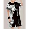 Boys' Set of Fashionable 3D Printed Casual Pullover, Short Sleeved Shorts, T Sports Shirt, Boys' Outdoor T-shirt Shorts Set