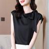 Black Chiffon Summer Blouse Women Sleeveless Bow Tie Slim Fit Casual Elegant Stylish Top