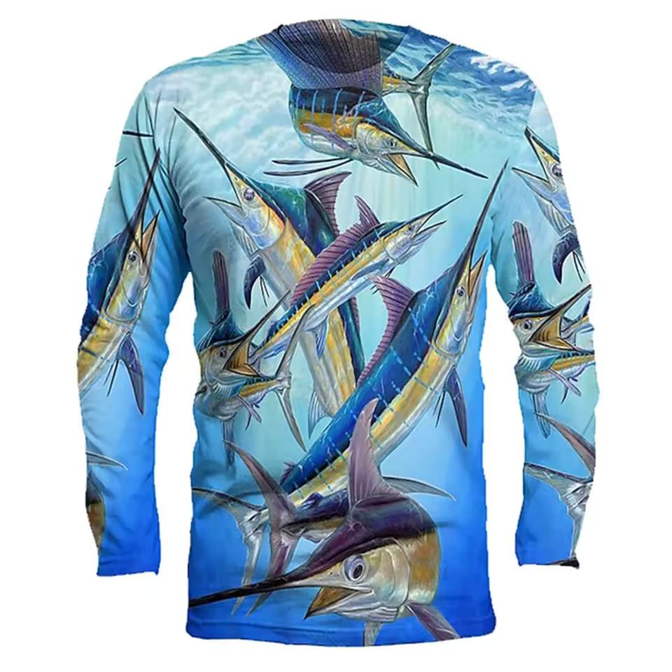Outdoor Fishing Print Summer Men/Women O-Neck T-shirt Casual Long Sleeve Oversized Pullover Fashion Tops Trend Men Clothing