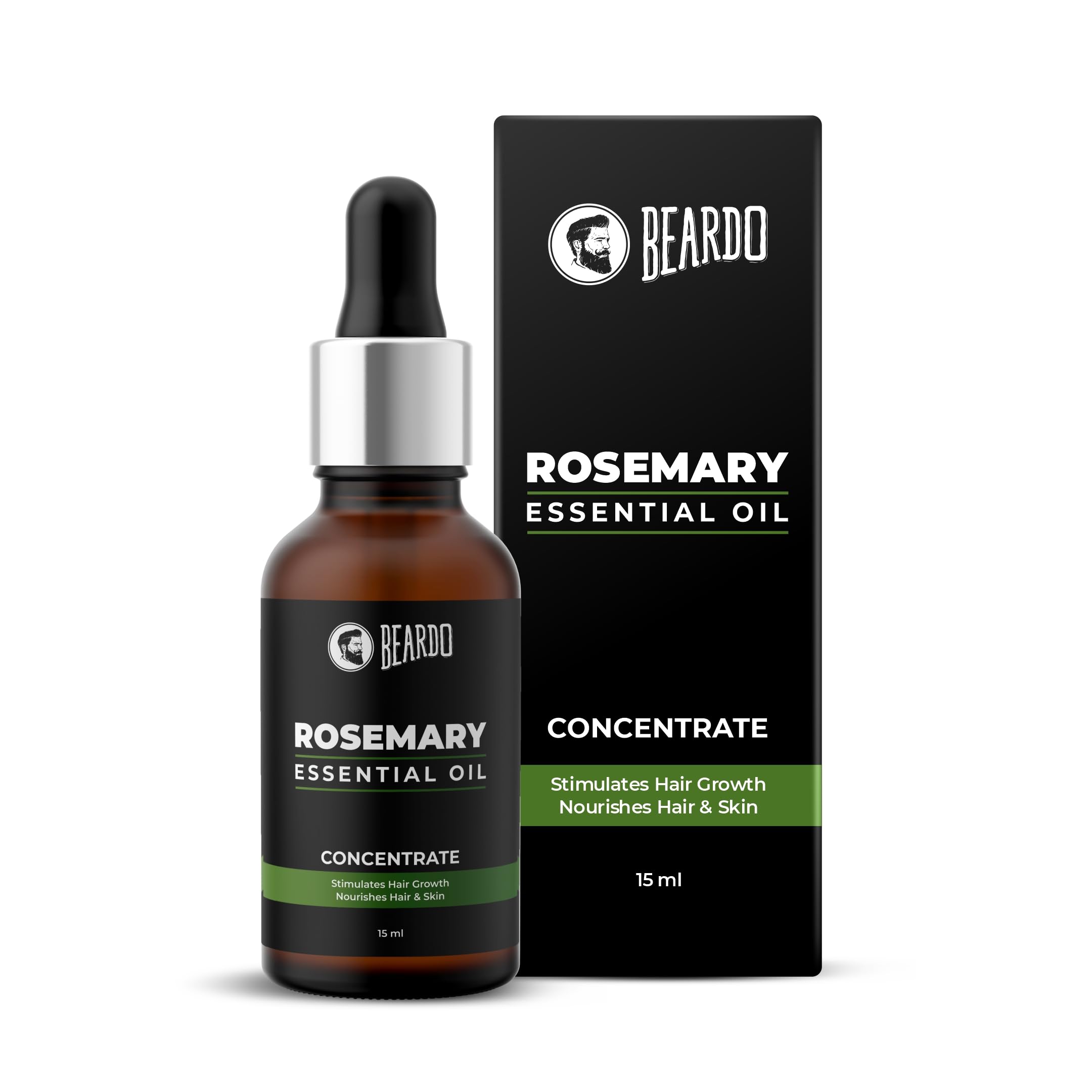 Эфирное масло розмарина Beardo, 15 мл | Масло розмарина для роста волос, от выпадения и для восстановления роста волос | Питание волос и кожи | 100% натуральное | Ароматическое масло зелёный