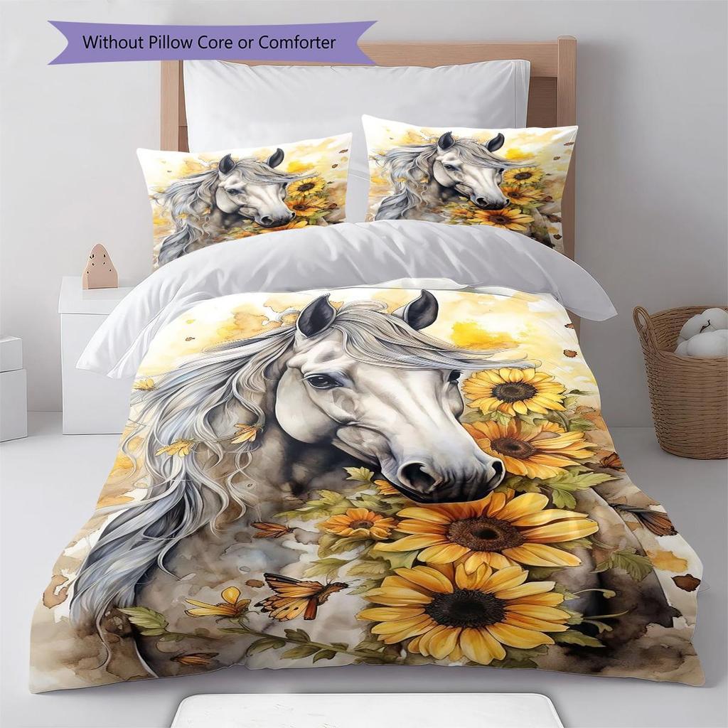 1PC Horse Bedding Quilt Set Quilt Cover Pillowcase Home Decoration Birthday Gift (1 * duvet cover + 2 * pillowcase, without core)