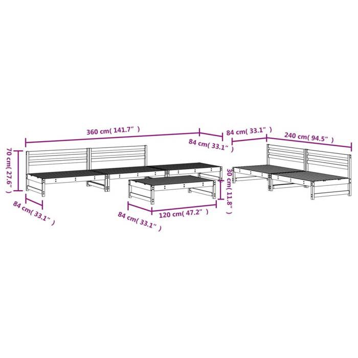 VidaXL Salon de Jardin 6 pcs, Canapés Centraux avec Dossier, Mobilier d'Extérieur, Ensemble de Meubles de Patio Terrasse, 3186614