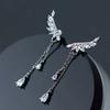 100% 925 Silver Fashion Shiny Crystal Angel Wings Ladies`Long Drop Earrings Women Jewelry Female Christmas Gift Cheap
