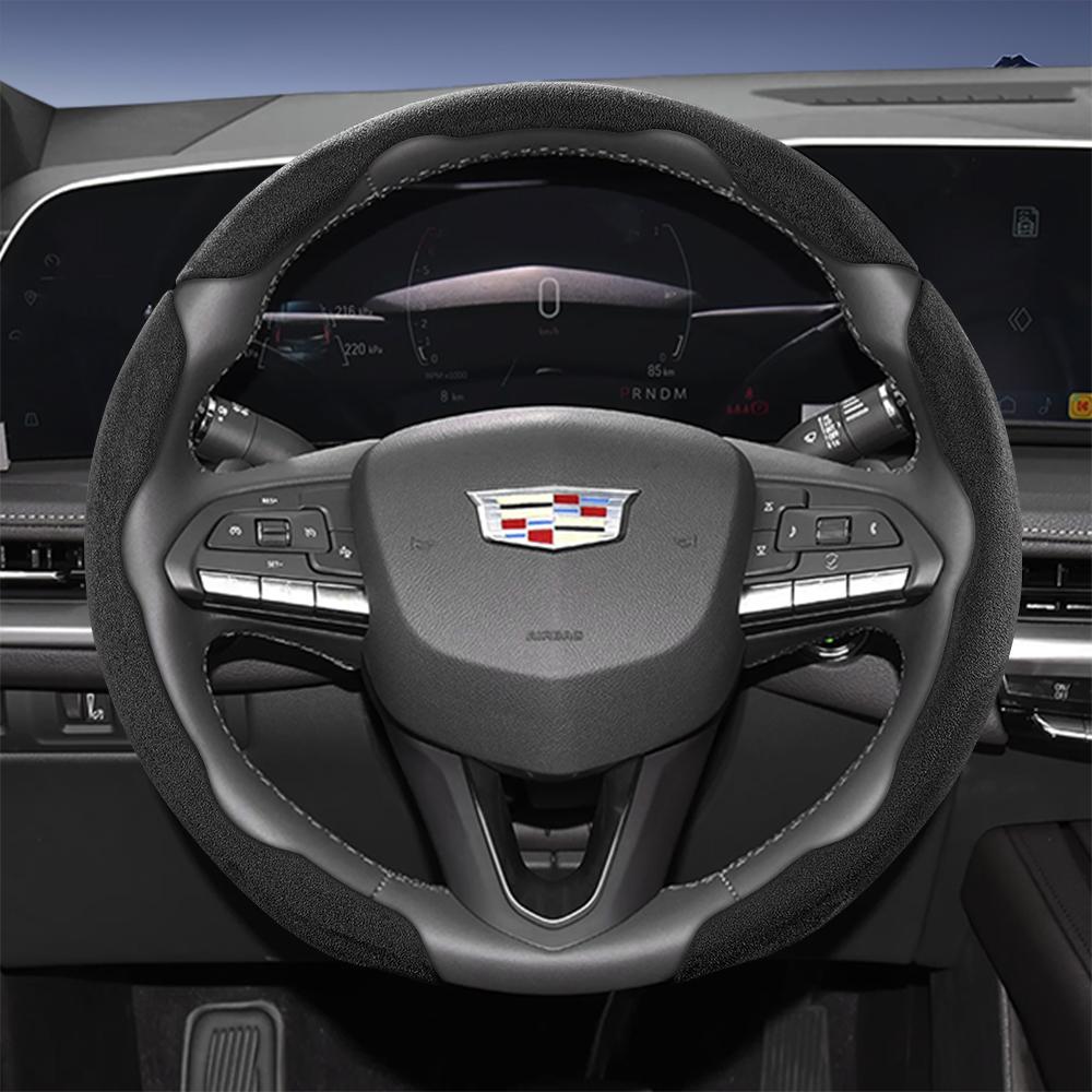 Suitable for Cadillac Sports Suede Steering Wheel Cover with Split Snap-On Design for Models Such as Escalade, Lyriq, Xt5, Xt4, Xt6, Ct5, Ct4, Celesti