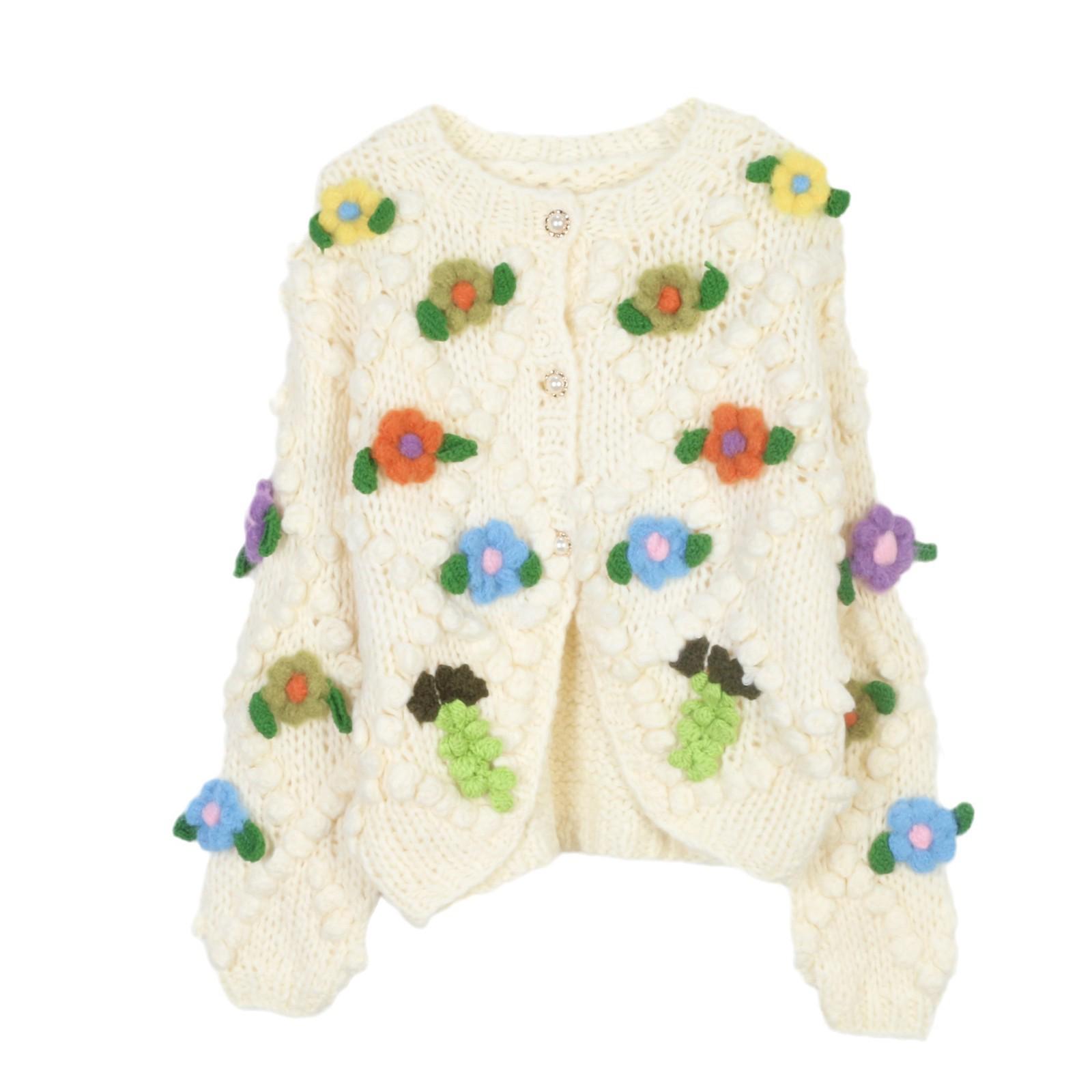 

Женский вязаный кардиган с цветочным принтом Осень/Зима 2024 - Европейский и американский стиль M