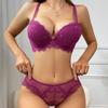Europe Sexy Lace Embroidery Lingerie Set for Women Push Up Bra High Quality Purple Underwear C D Cup Plus Size Bra Briefs Set