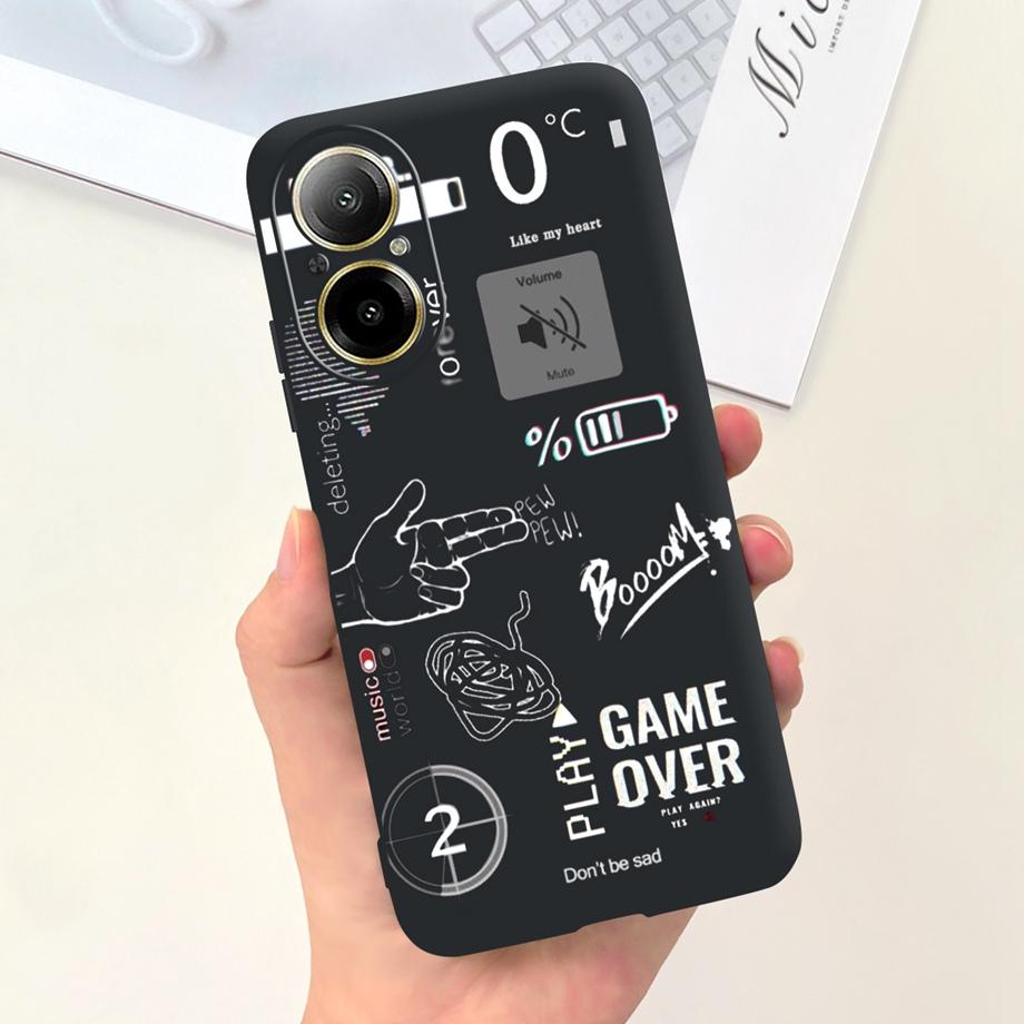 Hülle Für Oppo Realme C67 4G RMX389 Handyhüllen Schwarze Katze Mondnacht Weiches Silikon Stoßfeste Rückabdeckung Für RealmeC67 4G Funda