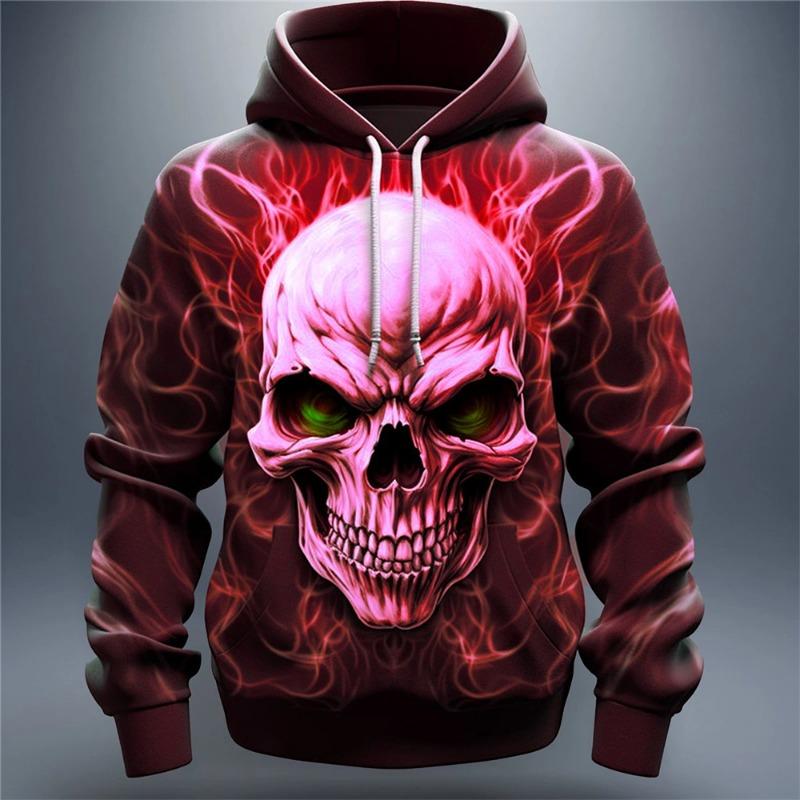 Skull Flame 3D Print Hoodies Hip Hop Street Style Outdoor Long Sleeve Hooded Sweatshirt Casual  Sports Daily Streetwear