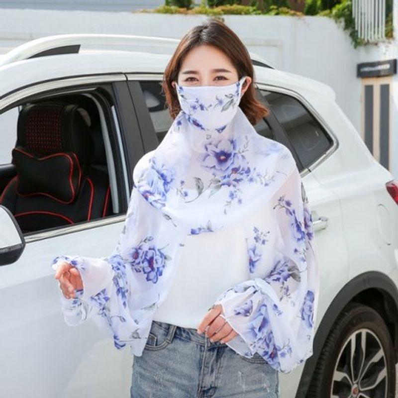 

Sunscreen Arm Sleeves Arm Guard Summer Women s Driving Cycling Thin Long UV-Proof Gloves Oversleeves Practice Car Ice Silk Sleeves Blue peony shawl + veil All yards