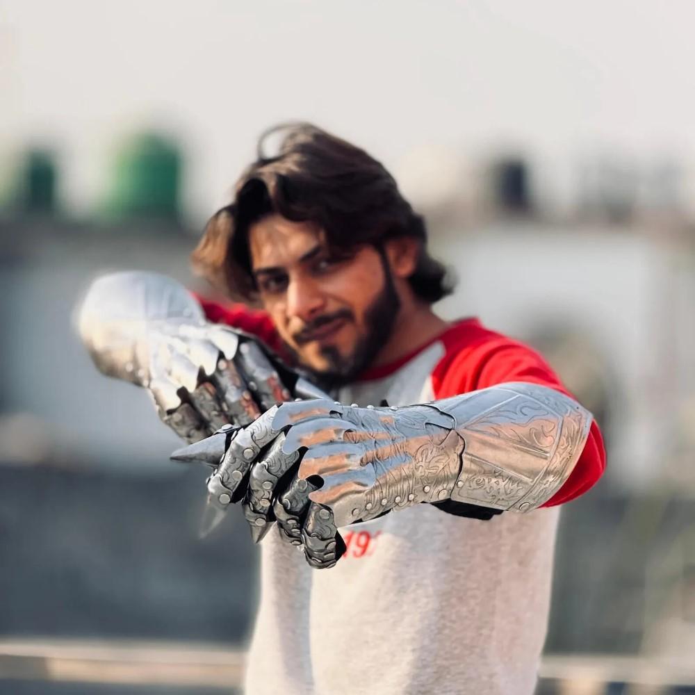 

Средневековые серебряные перчатки Назгула Унисекс Стальные доспешные перчатки Костюм крестоносца M аэро