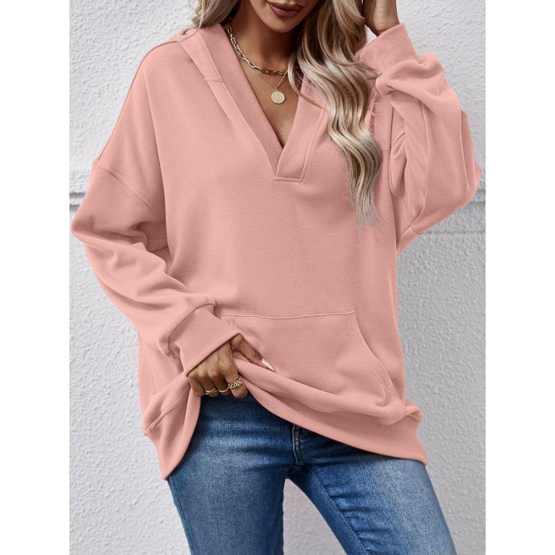 Women S Loose Fit Solid Color Long Sleeve Hooded Sweatshirt