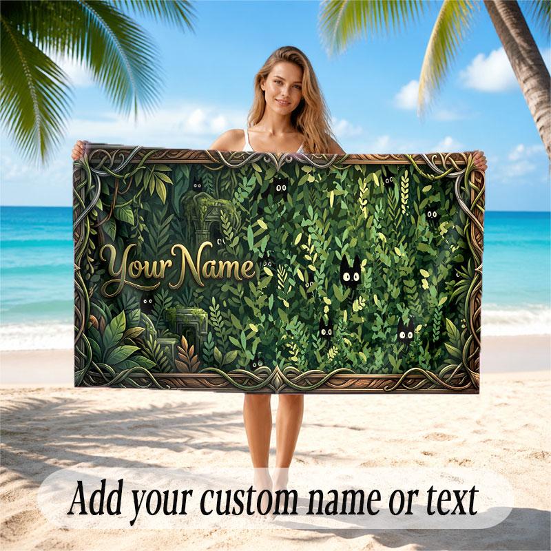 Mushroom Forest Theme Soft Beach Towel Personalized Custom Name Text Towel Portable for Beach Pool Travel