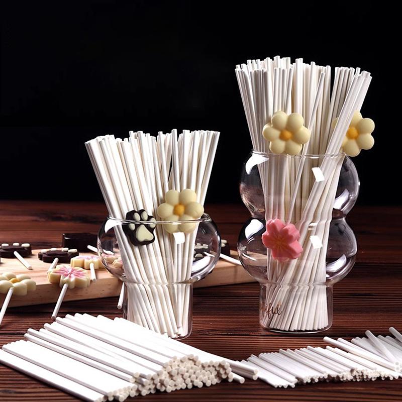 100 Pezzi Bastoncini di Plastica per Lecca-lecca Anima Vuota Bianchi Per Feste Ristorazione Cioccolato Caramelle Zucchero Bastoncini per Lecca-lecca Bastoncino per Cake Pop