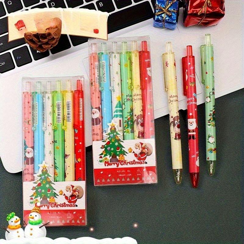 6 Pcs Christmas Water Pen 0.5 Mm Black Retractable Multicolor Neutral Pen for Kid Suitable Office School Use Back To School
