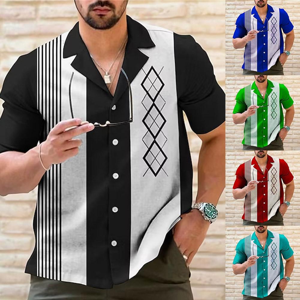 Retro Men\'s Shirt Short Sleeve Summer Bowling Shirt