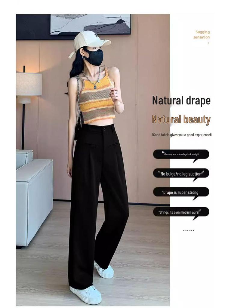 High-End Wide-Leg Knit Pants: Faux Pocket, Slimming, High Waist, Petite Fit for Women - Perfect for Autumn and Spring