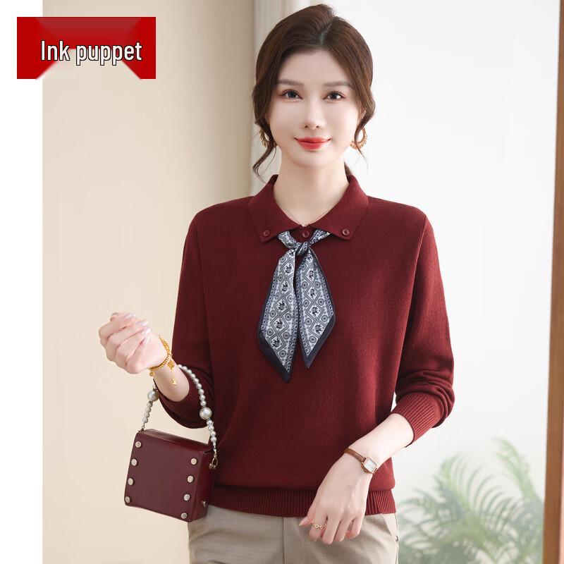 

Women s 2025 Autumn/Winter Lapel Knit Pullover Sweater with Scarf XL