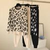 Autumn Collection Instagram Personalized Leopard Print Pullover Long-sleeved Knitted Sweater + Simple Skinny Pants Set