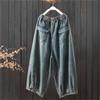 Johnature Women Wide Leg Pants Elastic Waist Patchwork Pockets Spring Loose Casual Vintage Pants