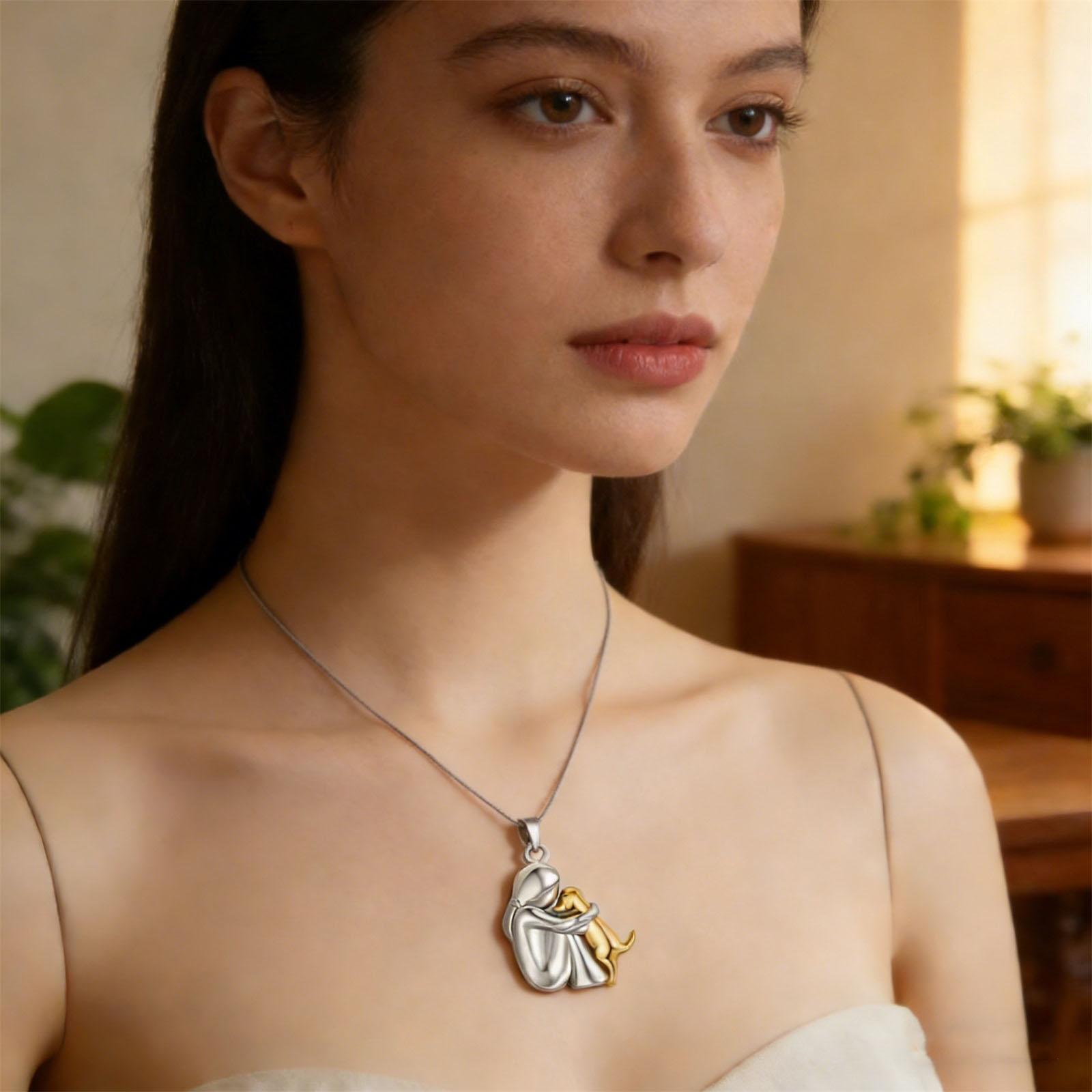 

Fashion Girl Puppy Hug Pendant Necklace one size