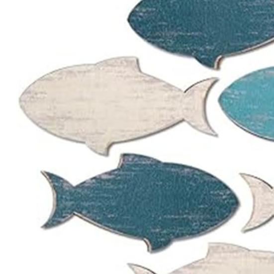 Yousheng 20Pcs/Set Wooden Fish Wall Decoration School of Fish Beach Lake House Bathroom Wall Art Nautical Coastal Ocean Theme Hanging Ornament