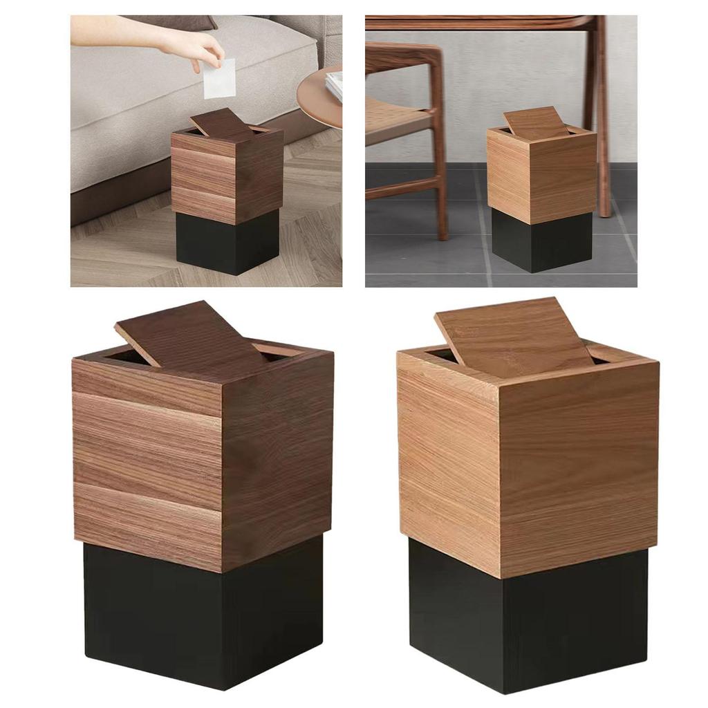 Wood Trash Can with Lid Garbage Can Wastebasket for Kitchen Bedroom Bathroom