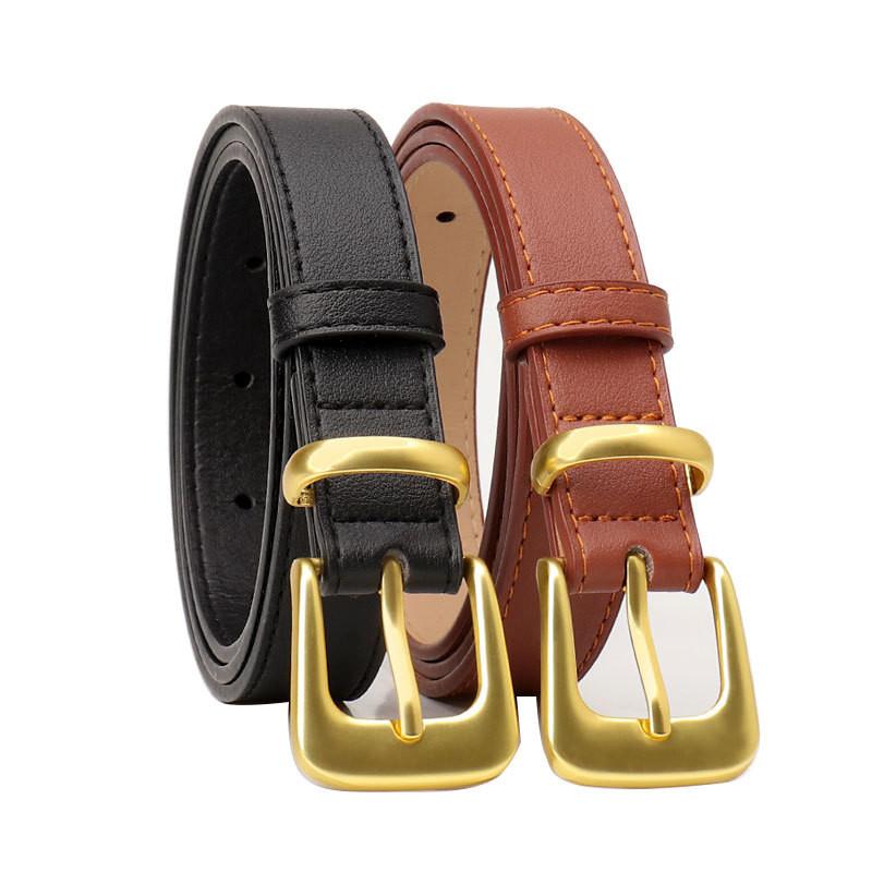Womens Fashion Faux Leather Belt With Metal Pin Buckle High End No Pattern Waistband For Office