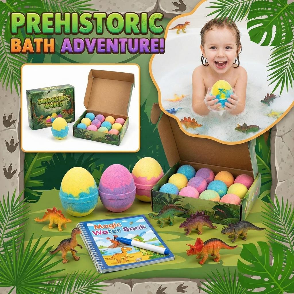 16-Piece Dinosaur Egg Bath Bomb Set — Bath Toys With Hidden Surprises, Ideal For Sensory Play