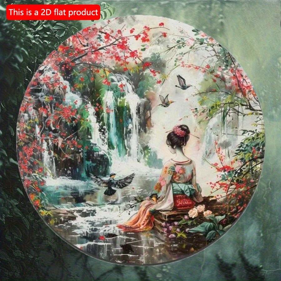 2d Flat 20*20cm, Round Wooden Wall Sign, Japanese Kimono Theme, for Bar, Club, Home Wall Decor, Kimono Theme.