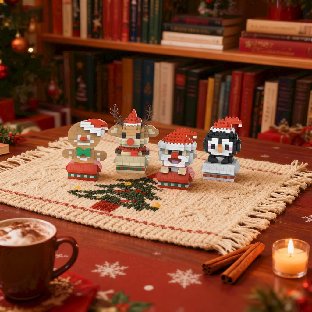 Christmas Cartoon Building Block Figurines, Snowmen, Micro-Particle Toy Gifts