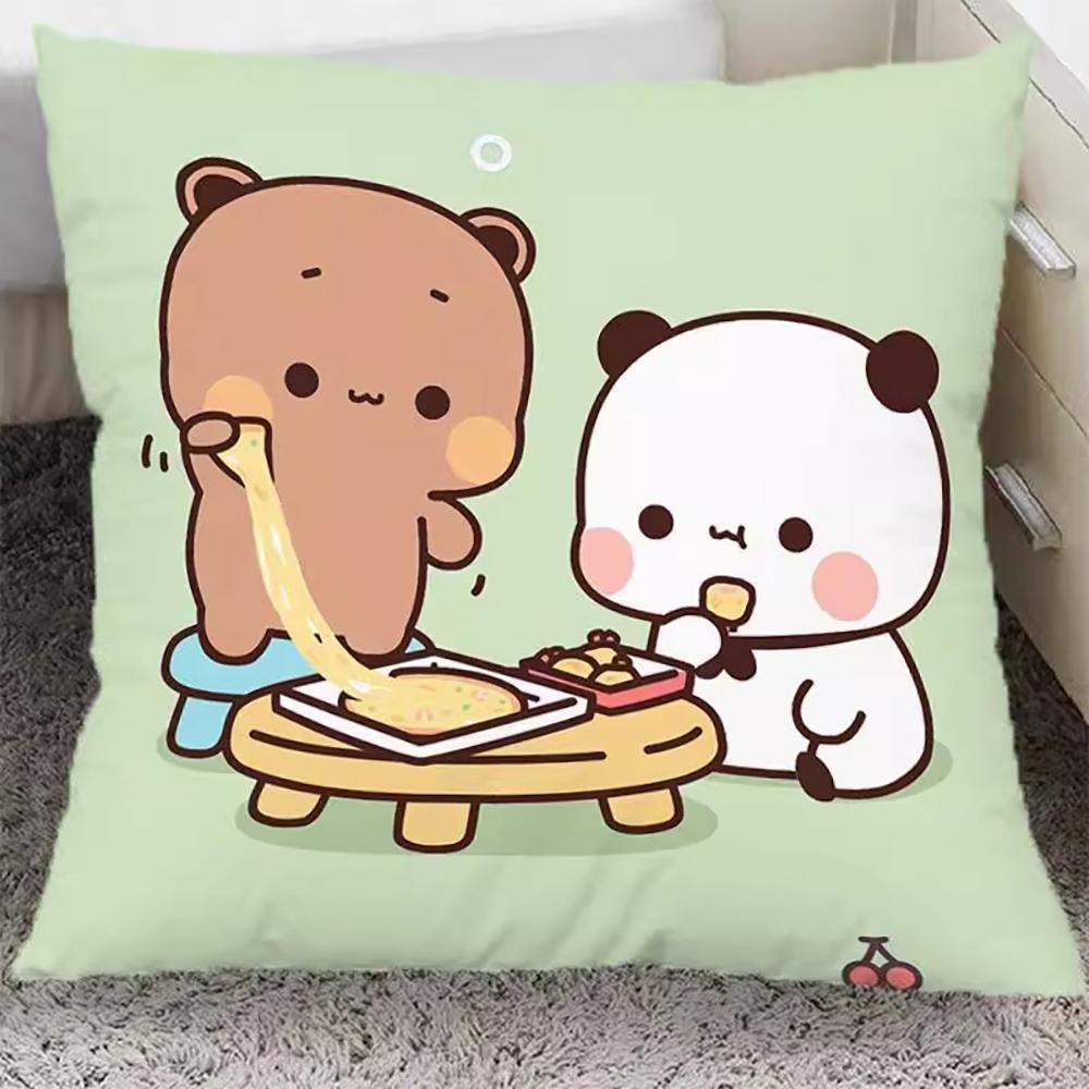 Cute Cartoon Bear and Panda Pattern Pillowcases for a Cozy Bedtime! Sofa Cushion Cover, Room Home Decorationortable