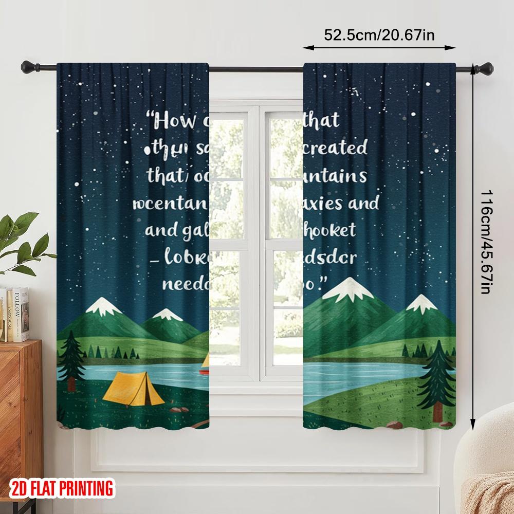 2pcs 2D flat printing Drapes Mountain Galaxy Landscape 100% Polyester Fabric Without Electricity Festive Curtains for Home Wall