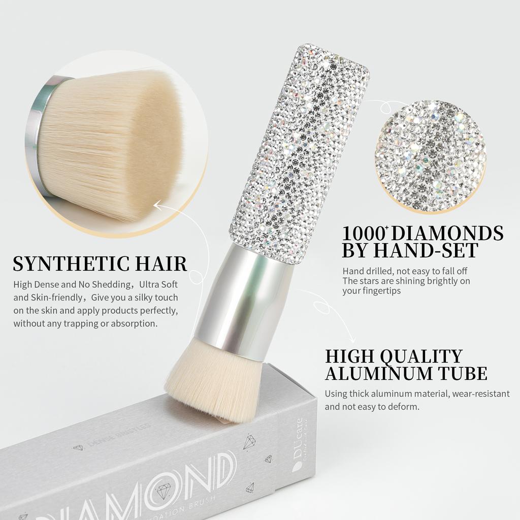 DUcare Rhinestone Foundation brush Diamond Bling Makeup Brush Flat Top Kabuki Brush, Synthetic Professional Liquid Blending Mineral Powder Makeup Tool