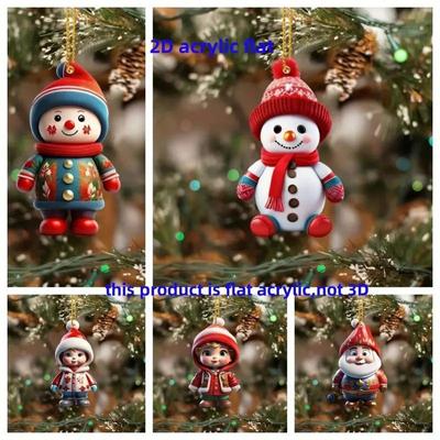 Christmas Tree Pendant 2D Acrylic Christmas Hanging Decoration Funny 2025 Navidad Snowman Ornaments Party Decor Xmas Gift