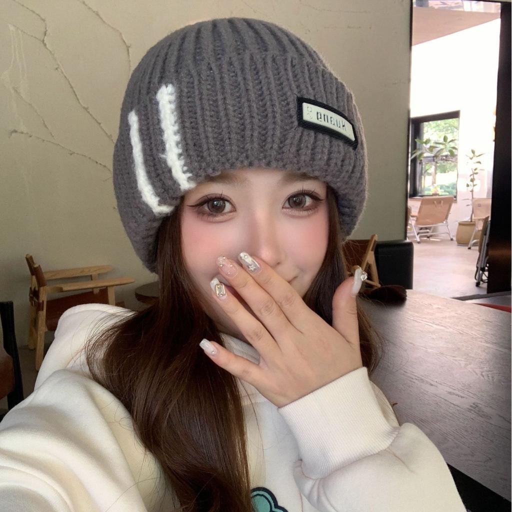 Hat Women's Autumn and Winter Knitted Hat Versatile Big Head Circumference Wool Hat Men's Thermal Pullover Hat Cold Hat Shows Small Face