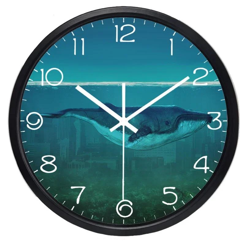 Whale And City Under The Sea Creative Design Wall Clock Environmental Protection Clock J4O2Y5