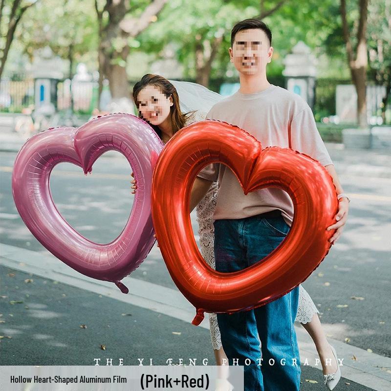 Hollow Heart-Shaped Large Aluminum Balloon Pendant for Valentine's Day Store Decoration
