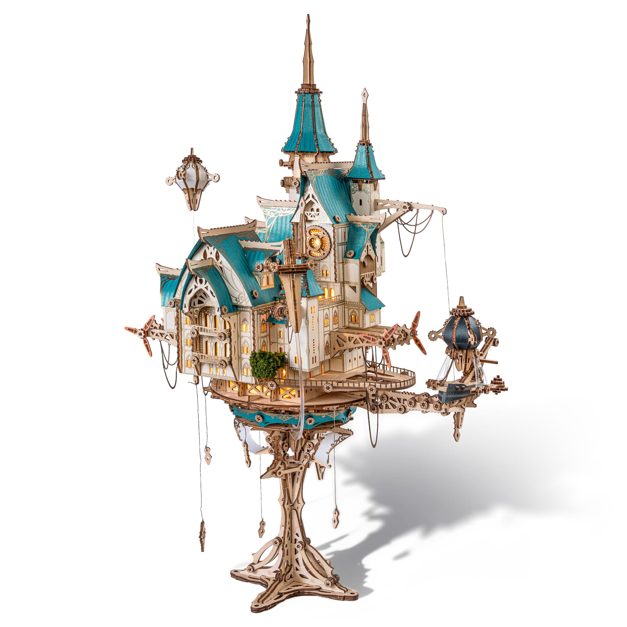 FUNPOLA 3D Wooden Puzzle, Castle in the Sky, Fantasy Steampunk Castle, Dynamic Gears, Precision Model, DIY Assembly Kit, Adult, Challenging and Comple