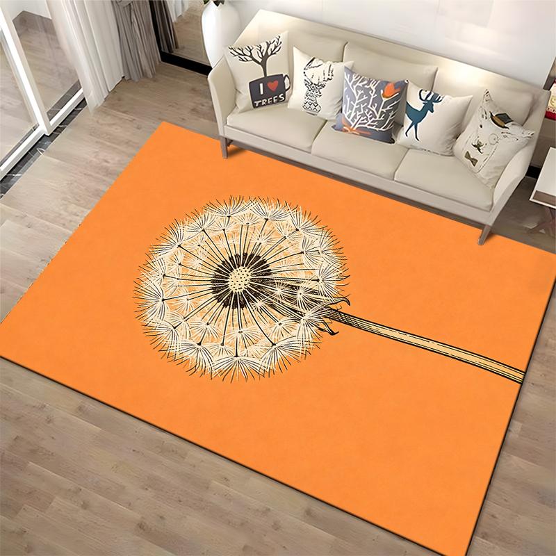 Modern Orange Carpet with Dandelion Design for Living Room Decor Suitable for use as an anti-slip for living room bedroom sofas