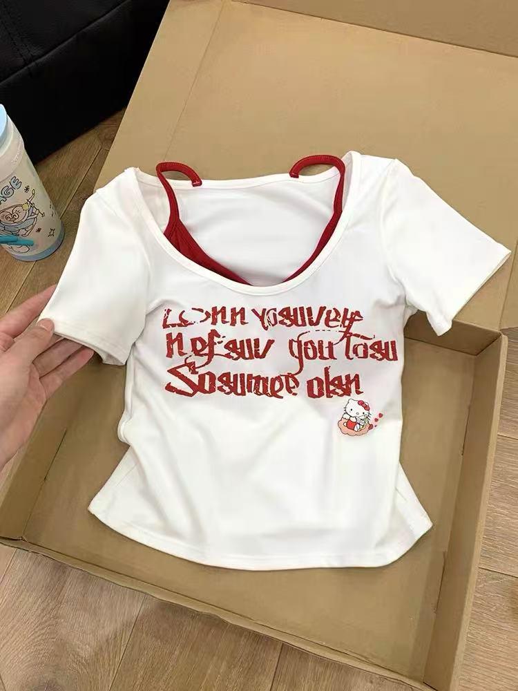 

Женская приталенная футболка с коротким рукавом и принтом котенка, имитирующая двойку Extra Large белый