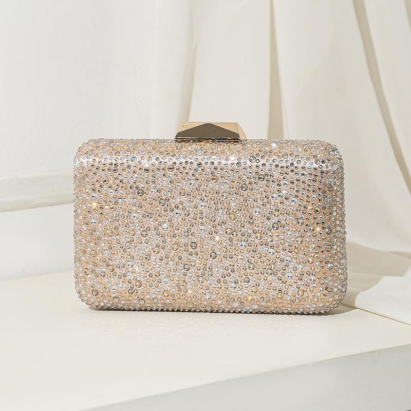 Borsa a pochette glitterata di lusso con decorazioni di strass per feste di matrimonio ed eventi formali