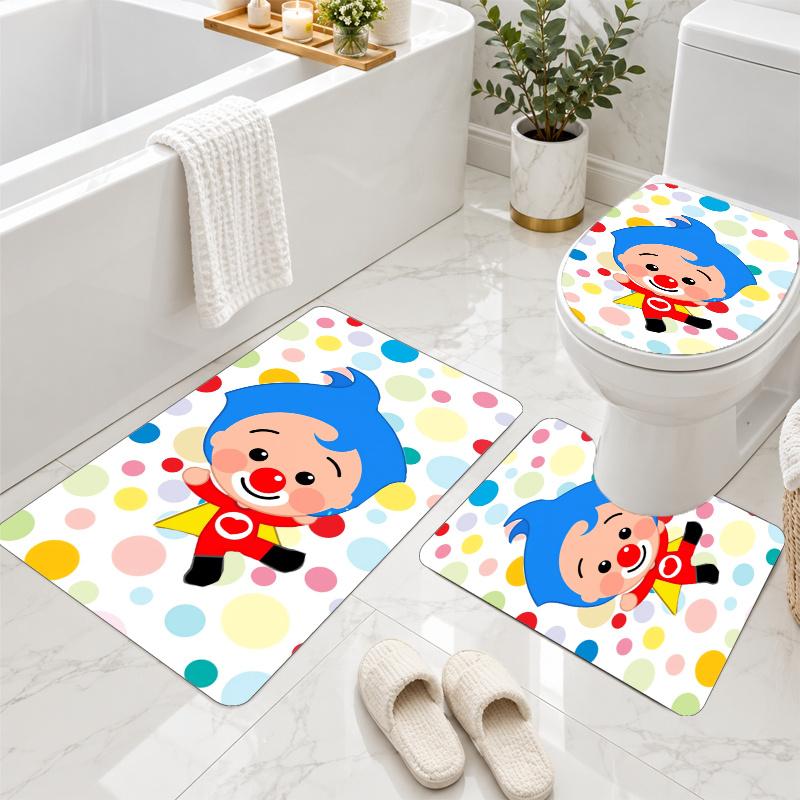 3Pcs Flannel Toilet Mat Set El Payaso Plim Plim Bathroom Rug Non Slip Bath Carpet Home Decor