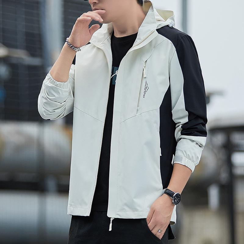 

Men s Trendy Hooded Windbreaker: Fashionable Spring/Autumn Windproof Jacket XL хаки