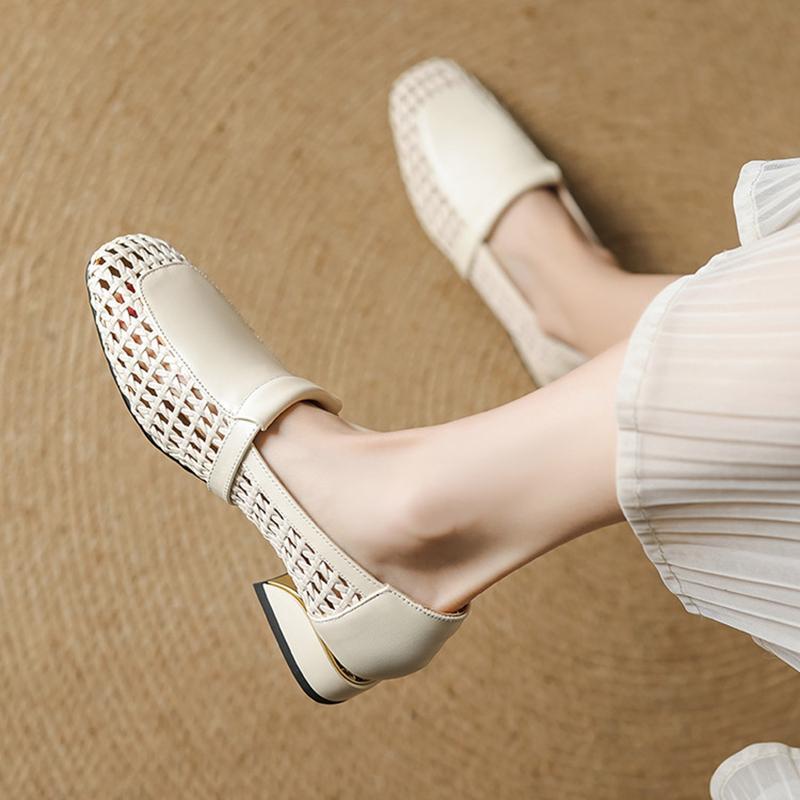 Fashion NEW Spring/Autumn Women Loafers Square Toe Low Heel Shoes Genuine Leather Shoes for Women Soft Slip-on Women Pumps Weave Shoes